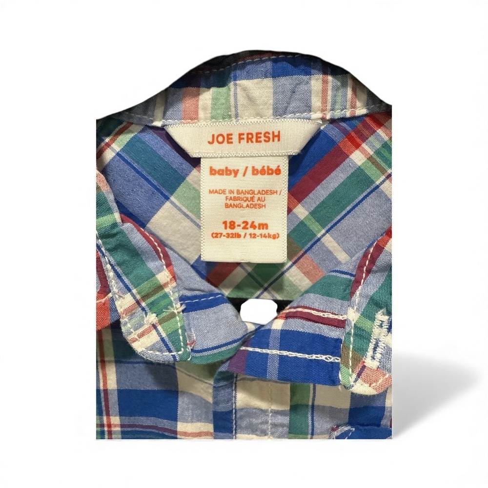 Joe Fresh Plaid Button-Up Shirt – Size 18–24 Months - Picture 2 of 3